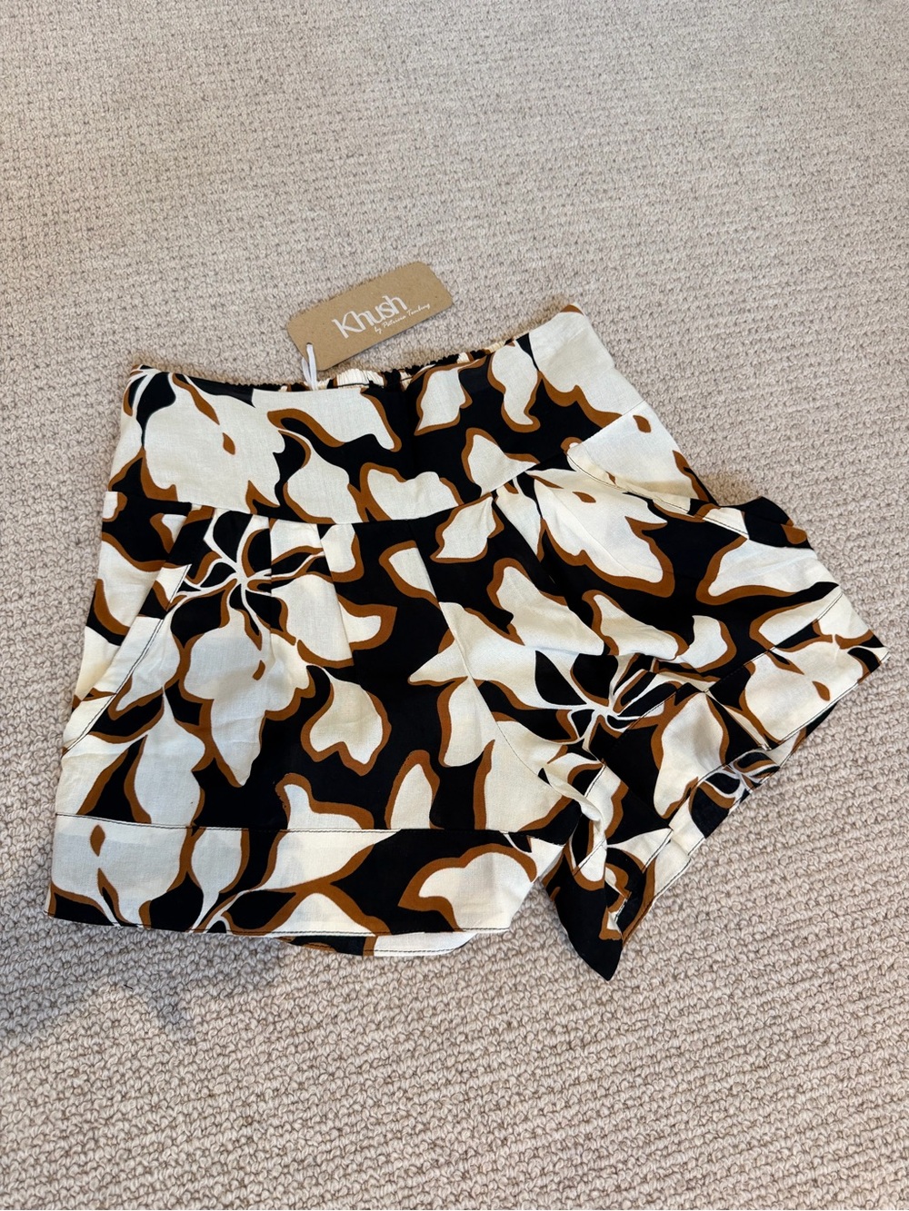Krush Black, Cream & Brown Floral Shorts with Pockets